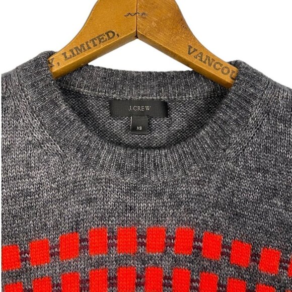 J.Crew Fair Isle Knit Sweater XS Grey Red Pink Geometric Wool Blend Nordic - Picture 4 of 8